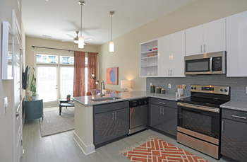 Electric range in kitchen